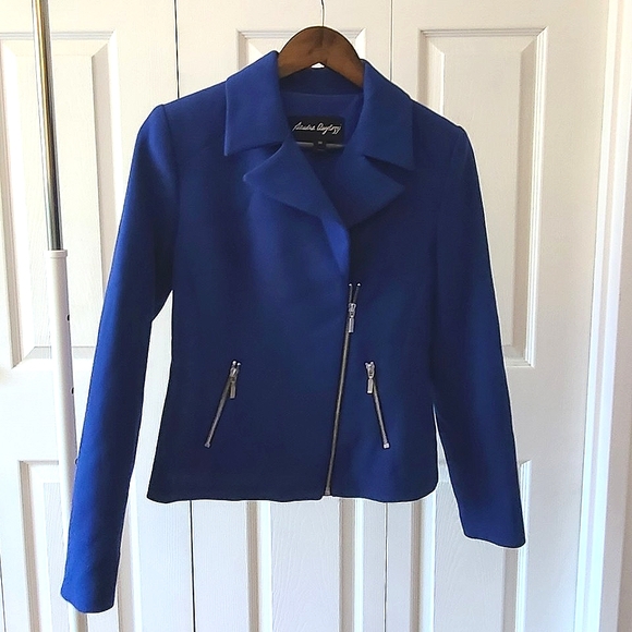 Sandra Angelozzi blue diagonal zipper work blazer -sz30 (europe)/sz0(usa/canada) - Picture 1 of 6